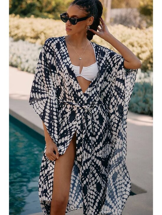 Anthropologie Other - Anthropologie Batik Printed Maxi Swim Robe Kaftan Kimono Duster Maxi Size XS/S